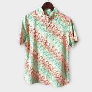 IBKUL Womens 1/4 Zip Mockneck Polo Short Sleeve Multicolor Geometric Print Large